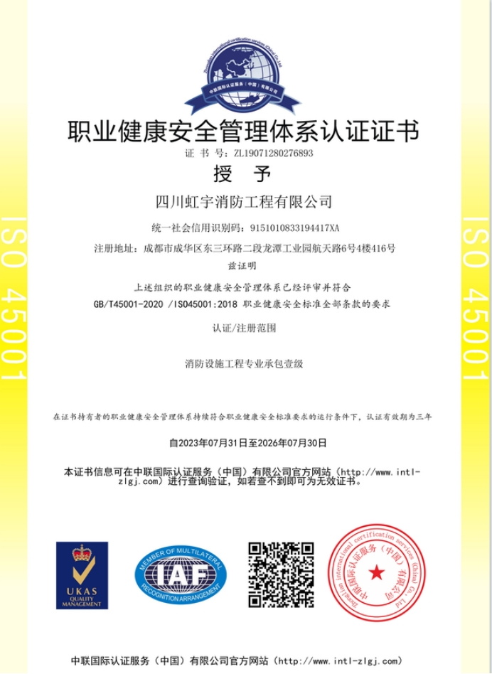 職業(yè)健康管理體系證書(shū)